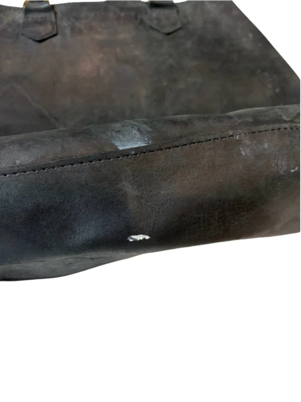 Sseko Leather Tote Bag Black Distressed Shopper Carryall Ethiopia flaw